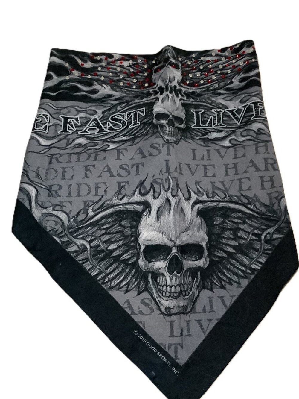 Biker Bandana Skull with Australian Crystals "Ride Fast Live Hard Scarf